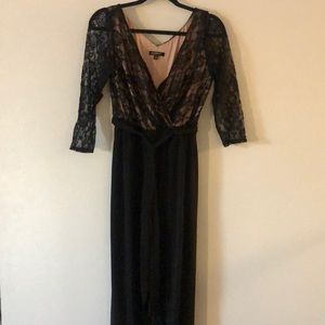 Black and nude lace full length jumpsuit